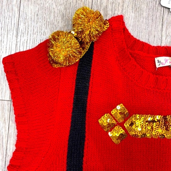 Gold embellished red & white knit Christmas dress - Picture 4 of 5